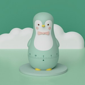프라홈 기계식 수동 동물 운동 공부 타이머, 그린 펭귄, 1개
