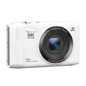 RUNHome 7200W 고급 디지털 카메라 WIFI 디카 5K 캠코더 여행용 인생+64GB 메모리, 화이트