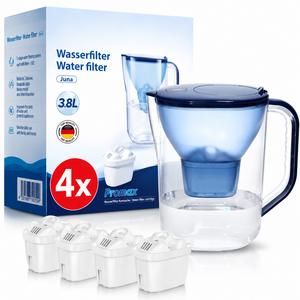 WATUS 물 필터 주전자 3.8L (독일산 필터 카트리지 4개 포함) -브리타 정수 필터에 적합 BRITA Maxtra+ Plus Maxtra Pro 정수 필터와 호환 가능, Watus_Juna3.8L_4x