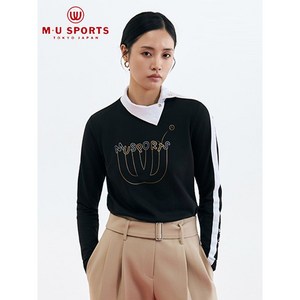MU SPORTS 여성 오픈 하이넥 기모 티셔츠 블랙 MUW54TS1BK