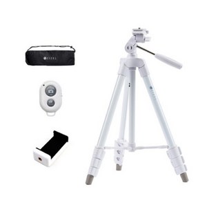지젤 스마트폰 삼각대 + 스마트폰홀더 + 블루투스리모컨 + 파우치 세트, WT-2520W, 화이트, 1세트