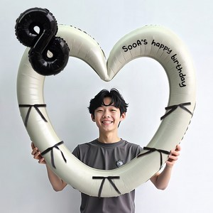 이벤트홀릭 블랙 숫자 하트프레임 풍선 생일파티용품세트(자유레터링) 포토존, 8, 1개, 크림 하트