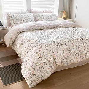 COZYKISS 화사한 화원 순면 100% 이불커버 단품 부드러운 침구 S/SS/D/Q, 화원-흰색