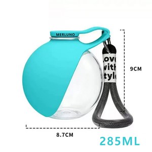MERLUNO 반려동물 접이식 휴대용 물병 여행 산책용 물통 원형 물통, 1개, 블루285ml