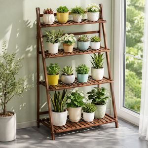 쿠리브 원목색 화분받침대 화분 정리대 다용도 수납선반, 4단, 월넛 70cm