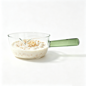 고붕규산 내열 유리 우유 냄비 손잡이형 유리그릇 우유솥 샐러드그릇 600ml, 1개, 초록색, 15cm