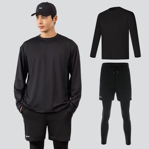 [SET] 남자 래쉬가드 상하의 세트 베이직 루즈핏 긴팔 수영복 반바지 레깅스 빅사이즈 비치웨어