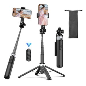 NICESUN 무선 블루투스 스마트폰/카메라/고프로 올인원 셀카봉 삼각대 C타입 리모컨 130cm P13, 블랙, 1개