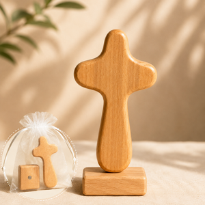 한나의기도 원목 탁상용 십자가 기독교용품 천주교 JESUS 나무 심방, 1개, 내추럴 우드