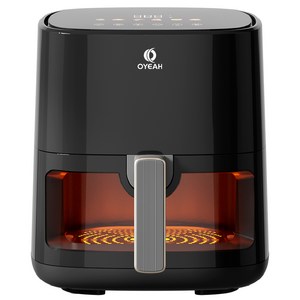 OYEAH 저소음 에어프라이어 5.0L 시각화 대용량, 블랙, 블랙