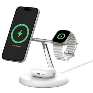 벨킨 부스트업 프로 Qi2 15W 3in1 마그네틱 무선 충전 스탠드 WIZ023kr, 화이트(WIZ023krWH), 1개 골드박스 특가