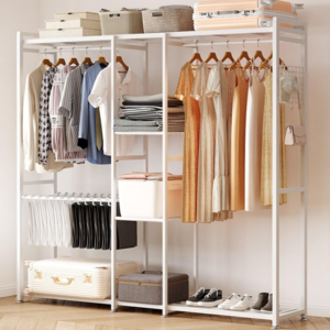 투에스리빙 철제 스탠드 시스템 드레스룸 행거 선반 행거 옷장 행거, 화이트 W