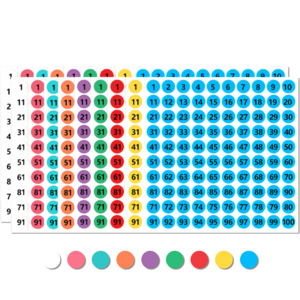 펴나나다 9종 색상 1-100 숫자 스티커, 18장, 각 2매씩
