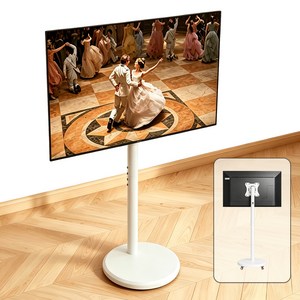 LA DERIVE TV 거치대 높이 조절 가능 이동식 TV 거치대 화면 360도 회전 가능 14-42인치 대형 스탠드형 TV 거치대, 1개, 화이트-B1