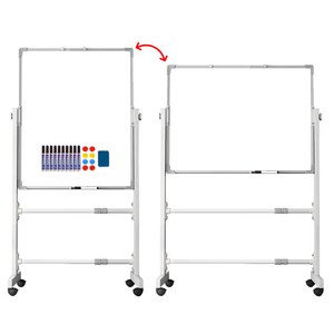 스탠드 화이트보드 양면 자석 칠판 높이조절 이동식 회전가능 600/900/1200/1500mm, 화이트, 탄소강 소재