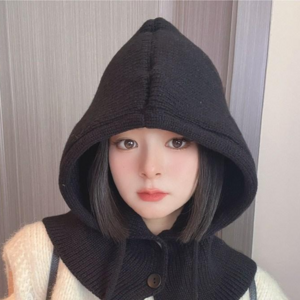 클레이스 스타일나는 루즈핏 남여공용 니트 바라클라바 후드 넥워머, 블랙, 1개