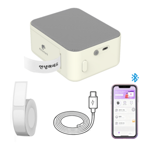 Ablemark 12mm 라벨 프린터기 스티커 라벨지포함 고속인쇄 바코드 생성 큐알코드 스캔, 1세트, 라이트 밀크티