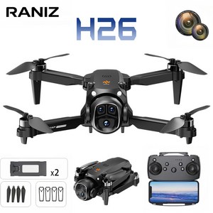RANIZ H26 입문용 드론 2배터리 포함 브러시리스 모터 광학플로우 90도 전동카메라, 1개, 블랙