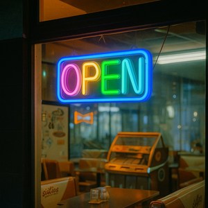 사는잼 LED 네온사인 간판 OPEN 24시 영업중 40x20 cm 밝기조절가능