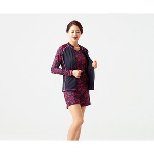 베이직엘르 화사한 프린트 어머니 집업 래쉬가드 반바지 세트BEL-T295K