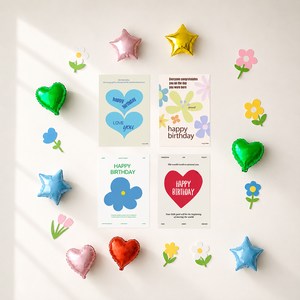 해피제이니 미니하트풍선 플라워 심플이즈굿 펠트가랜드 국산포스터 호일풍선 생일 파티세트, 1세트, 플라워 A세트