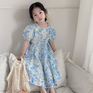 Titikong 여아 플라워 꽃 퍼프소매 원피스 여름 치마