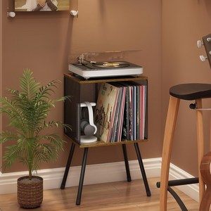 Zoomland 레코드 테이블 레코드 수납 선반 레코드 보관 랙 조절 가능 칸막이 거실 음악당 CD숍, 1단, 갈색