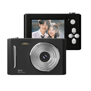 톡임매 미니 빈티지 디지털 카메라 5000W픽셀 고화질 셀카 브이로그카메라 64G메모리카드, 블랙, M26