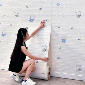 혜신 충격방지 캐릭터 3D 폼벽지 접착식 캐릭터 벽돌패턴 벽지 셀프시공, 1개, 우주 곰 0.5 X 20m