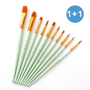 [1+1] 2셋트 HB문화사 10개 아크릴 그림 오일 수채화 브러쉬 세트, 2세트, 10종, 민트