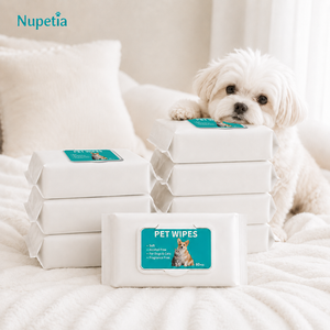 Nupetia 강아지 고양이 겸용 반려동물 물티슈 일상 청결 무향 무알콜 저자극 항균 대용량 80매 x 8팩 1개 80개입, 8개