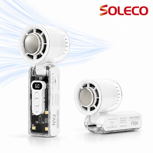 SOLECO [2026년 신형] 아이스 쿨링 핸디 선풍기 100단 무선 미니 선풍기 2000mAh USB-C 충전 LED 디스플레이, 화이트 접이식, F21260507