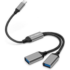 USB-A Type-C to 듀얼 USB-A 분배기 케이블 2포트 USB 허브 데이터 전송 충전 차량 노트북 Mac PC 호환 연장 어댑터, 1개, Type c-그레이