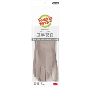 스카치브라이트 프리미엄 고무장갑 5개입, 파스텔그레이, 중(M), 1세트 골드박스 특가
