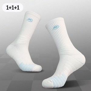 여성 스포츠양말 여성 흰양말 자수 중목양말 쿠션 내마모 3켤레 세트, 1세트, 블랙+그린+블루