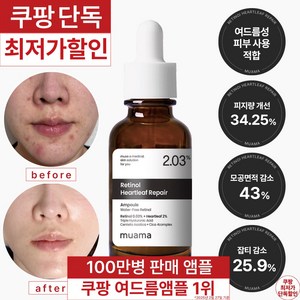 3일 여드름 재생진정 흉터 잡티 개선 앰플 [170만병 판매기념 한정 할인] [여드름 흉터 & 좁쌀 피지 개선 임상완료] 레티놀 어성초 히알루론산 나이아신아마이드 뮤아마 앰플, 1개, 30ml