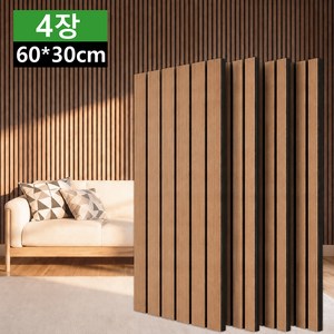 Lunoire 흡음패널 템바보드 우드 방음재 접착식 벽인테리어 거실 아트월 4개입 1세트, 1개, 모모나무색 30x60cm