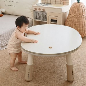 미미모지 유아 아기 높이 조절 피넛 테이블 책상, 화이트