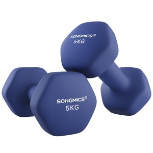 SONGMICS 육각 스포츠 논슬립 덤벨 아령 세트 블루, 2개, 5kg