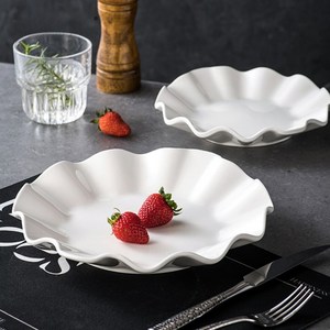 BLOWFISHFUGU 예쁜 파스타접시 샐러드 접시 북유럽 꽃잎 접시 20.1CM, 23cm, 2개, 화이트