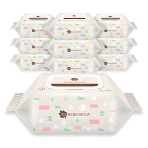 베베그로우 엠보싱 대용량 물티슈 캡형, 54g, 100매, 10개