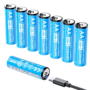 에네곤파워 AA 충전지 C타입 충전식 건전지 USB-C 충전지 장난감용 리모컨용 + 케이블, 8개
