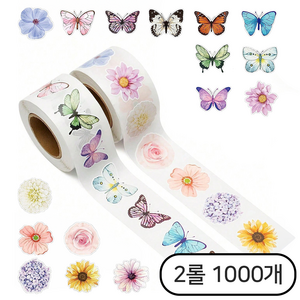 영바이브 나비 꽃 스티커 2롤 1000개, 혼합색상