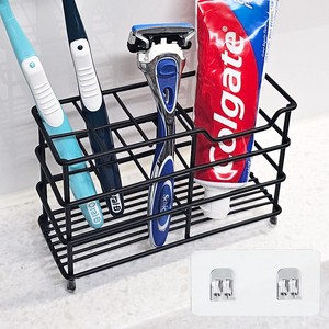 와이드 무타공 스텐칫솔걸이 정리대 화장실 칫솔 거치대 스탠드 욕실 멀티 칫솔꽂이, 1개, 블랙6구15cm