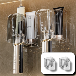 킹얀 무타공 칫솔걸이 욕실 벽걸이 칫솔꽂이 칫솔통, 2개, 그레이