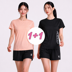[1+1] 미사813 여성 러닝복 헬스복 반팔 반바지 운동복 상하의 세트