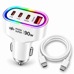 VOLTRIP 시가잭 차량용 충전기 4포트 PD30W 케이블포함 90W, 화이트, PD 30W