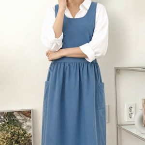 엣모스트 북유럽 린넨 원피스 주방 예쁜 앞치마, 1개, 블루