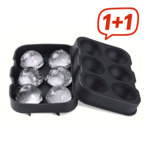 [1+1] 슬기로운 얼음 생활 왕구슬 아이스볼 실리콘 얼음 틀 트레이 6구, 블랙, 2개