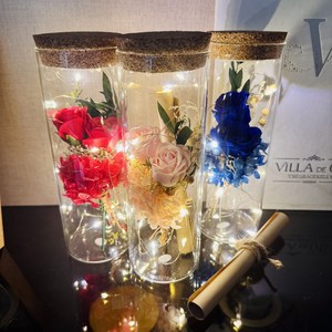 프렌치로즈 시들지않는꽃 LED유리병 편지지 세트, 레드